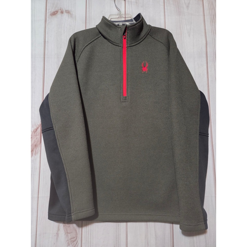 Spyder Mens XL 1/4 Zip Pullover Fleece Jacket Olive Green Black OutBound